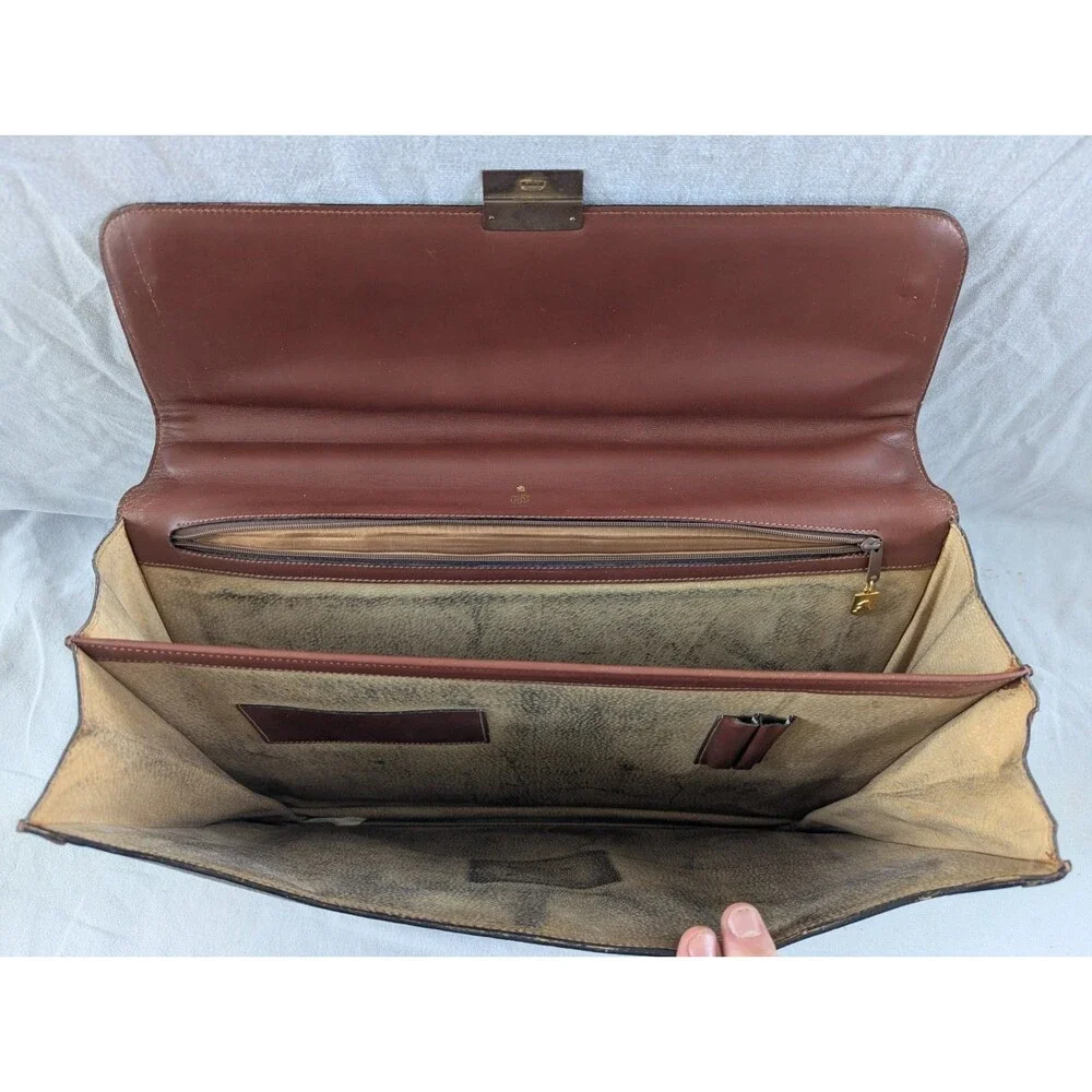 Vintage Mark Cross Leather Briefcase Mens Brown Italy Flap Lock Attache Bag